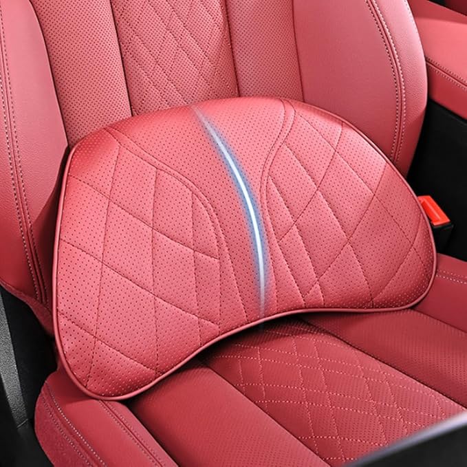 for Chevy Silverado 2007 2008 2009 2010 2011 2012 2013 Leather Car Seat Headrest Lumbar Cushion, Lumbar Support Pillow for Car,for Driving Traveling Relieving Neck Fatigue,1-B Black