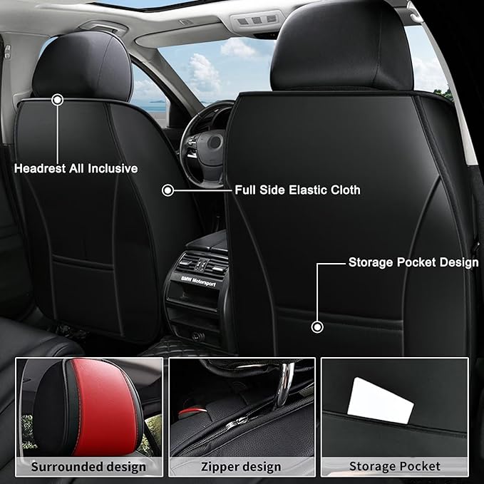 AOMSAZTO Car Seat Cover 2 Front Seat Fit for Acura TSX 2009-2014 Leather Car Seat Cushion Protector Compatible Airbag Waterproof Automotive Seat Covers Black&Red