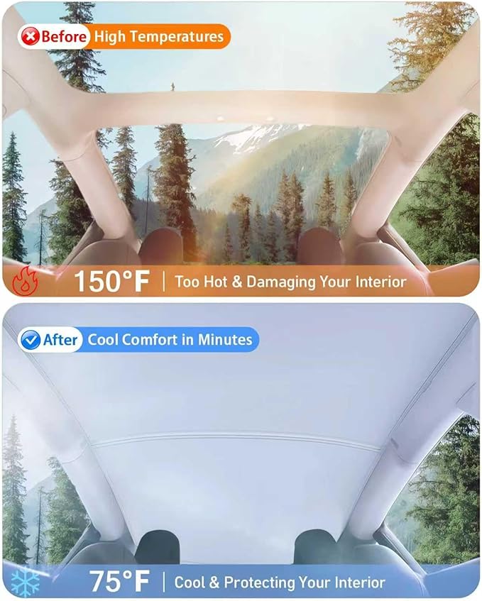 2026 Upgraded Tesla Model Y Sunshade Roof, UPF200+ Roof Sunshade with Storage Bag, No-Sag & No-Gaps Heat Insulation Foldable Glass Roof Sun Shade, Tesla Model Y Accessories MY20-24 Gray