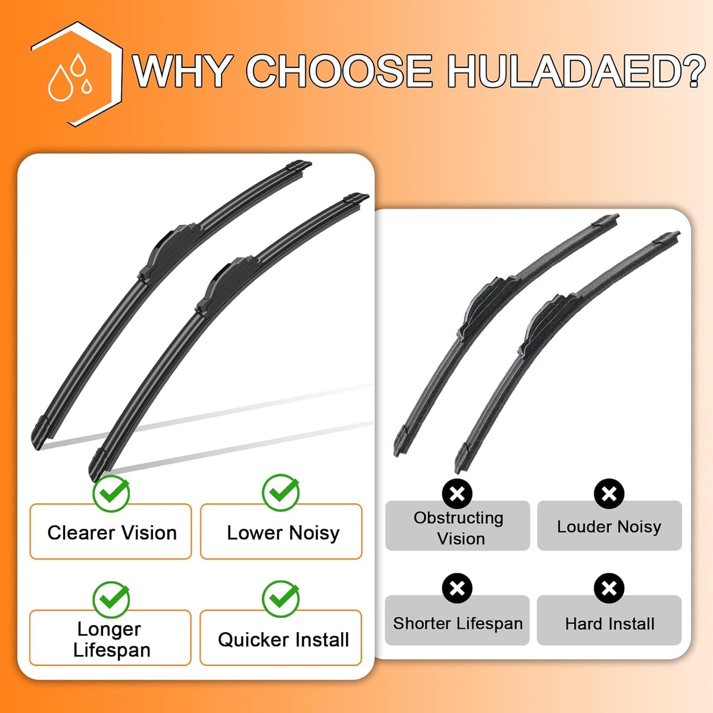 HULADAED® 24''+18''+13'' Windshield Wipers Replacement for Chevrolet Equinox Blazer 2022-2018,GMC Terrain 2022-2018 Silicone Front Rear Wiper blades for MY Car-All Weather & Quiet(3 PACK)
