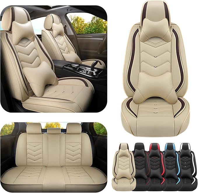 Car Seat Covers for Jeep Grand Cherokee L 2021-2026, Premium Nappa Leather Car Seat Cover, Stylish Sport Seat Covers， Automobile Seat Cover Sets.(Luxury 5 Seats/Beige)
