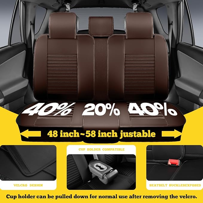 LINGVIDO Full Set Car Seat Covers, Faux Nappa Leather, Airbag Compatible and Waterproof Protectors for Sedans SUVs, Breathable Interior for Active Families, Pets, and Commuters (5 Seats, Brown)