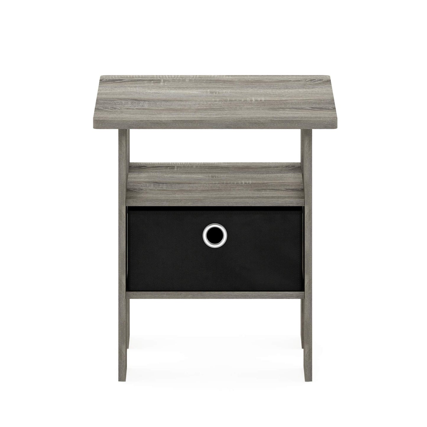 Furinno Andrey End Table / Side Table / Night Stand / Bedside Table with Bin Drawer, French Oak Grey/Black