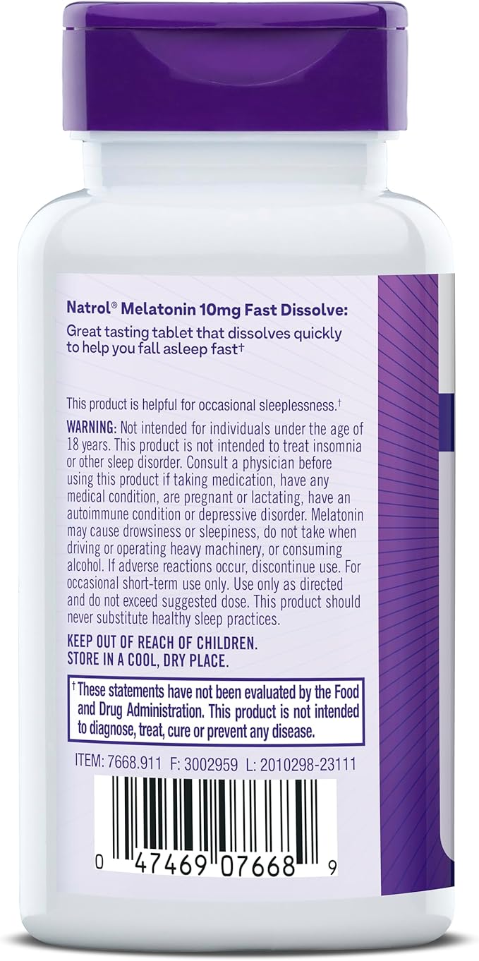 Natrol Fast Dissolve Melatonin 10 mg, Melatonin Supplements for Restful Sleep, Sleep Support for Adults, 60 Citrus-Flavored Tablets, Up to a 60 Day Supply
