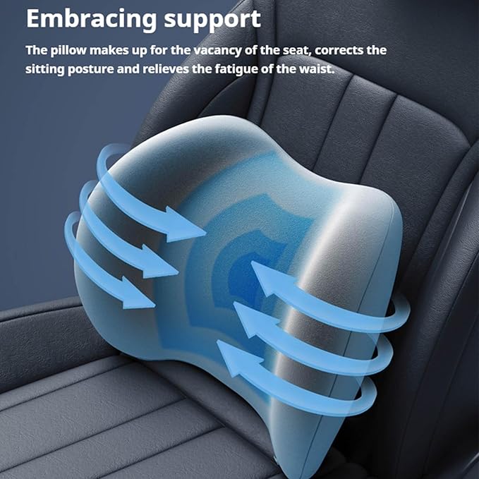 Car Headrest & Lumbar Support Cushion, Ergonomic Car Seat Headrest & Lumbar Cushion with Adjustable Strap for Neck Back Pain Relief, Memory Foam & Breathable Car Head Lumbar Rest Set (Pink)