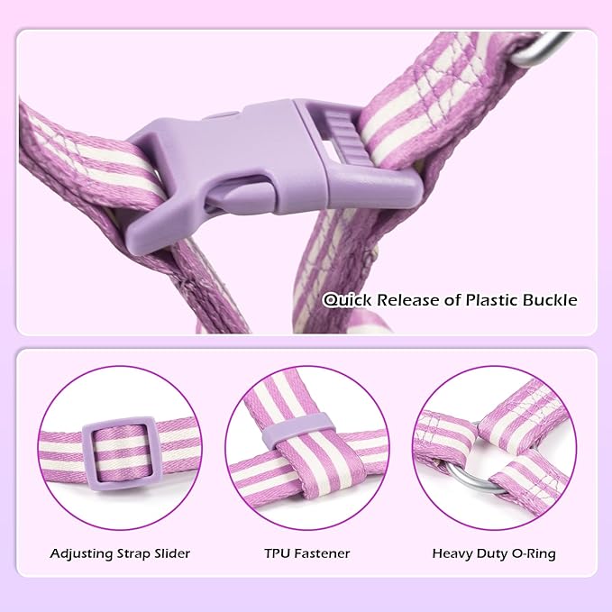 Stripe Step in Dog Harness for Small Dogs, Freedom Nylon Dog Halter Vests, Lightweight and Escape Proof Puppy Harness, Quick Fits for Small Medium and Large Dogs, Purple M