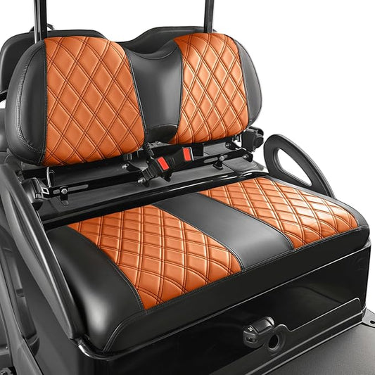 DRIVE UP Club Car Diamond Seat Covers, Brown Diamond Golf Cart Front Seat Covers Fits for Club Car Precedent Golf Carts, Black Stitching Seat and Backrest Leather Covers, Anti-Scratch and Waterproof