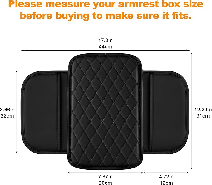 Center Console Cover for Cars Fit for Jeep Cherokee Leather Armrest Covers with 2 Storage Bags(Black)