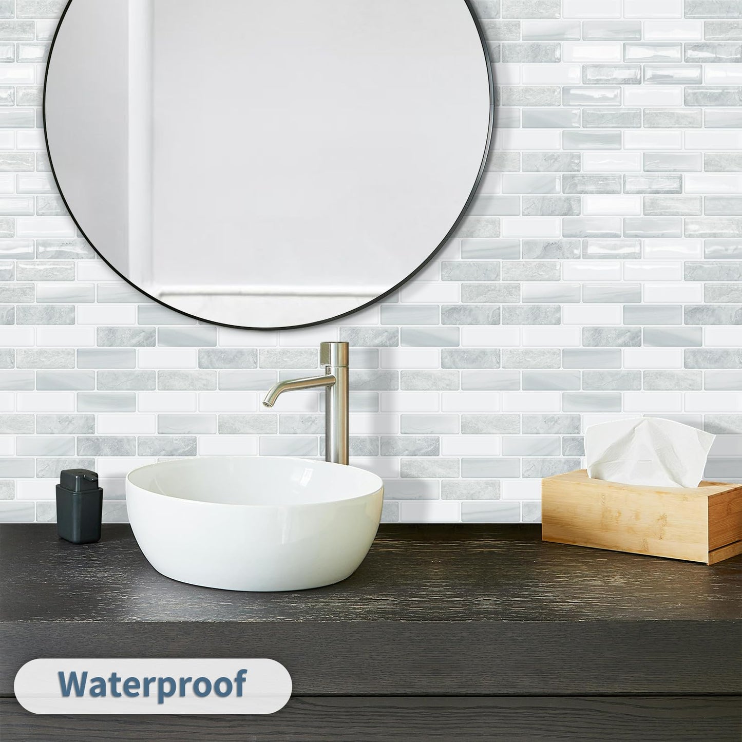 DEWOO Kitchen Backsplash Self Adhesive Wall 3D Marble Tiles Peel and Stick Bathroom, Grey (10-Sheet, 12"×12")