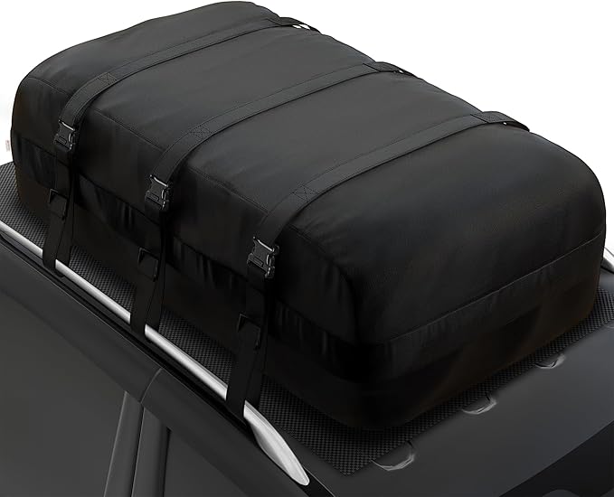 iBirdie Roof Rack Cargo Carrier 25.5 Cubic Feet, XL Soft-Shell Rooftop Cargo Box, Waterproof Heavy Duty 1200D for Car with/Without Roof Rack, Includes Anti-Slip Mat, Door Hooks, 60x37x20 inches