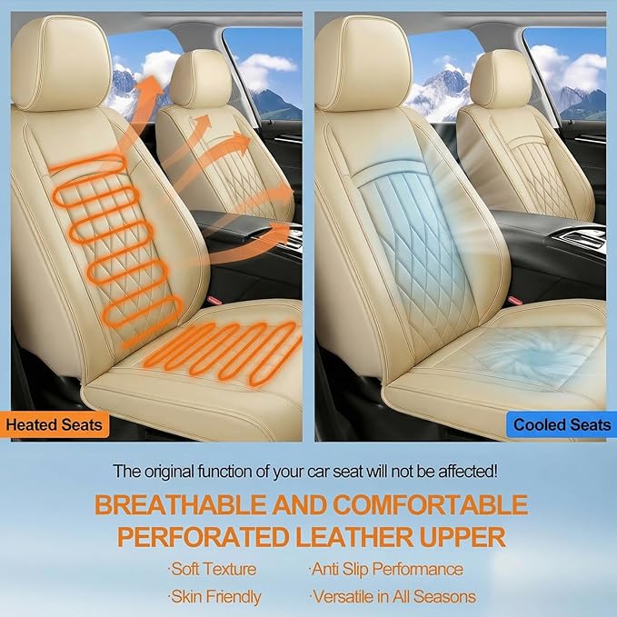 Fit RDX Car Seat Covers for Acura RDX 2010-2025 2026 - Premium Leather, Waterproof, All-Weather, Airbag Compatible, Anti-Slip, Breathable, Easy Install, Seat Protectors, Full Set, Beige
