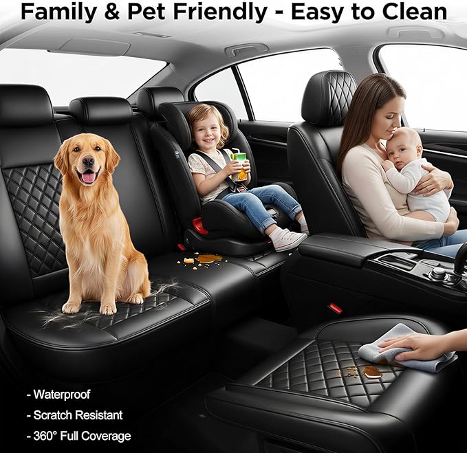 Fit MDX Car Seat Covers for Acura MDX 2005-2026 - Premium Leather, Waterproof, All-Weather, Airbag Compatible, Breathable, Easy Install, Seat Protectors, Only 2 Front seat Covers, Black