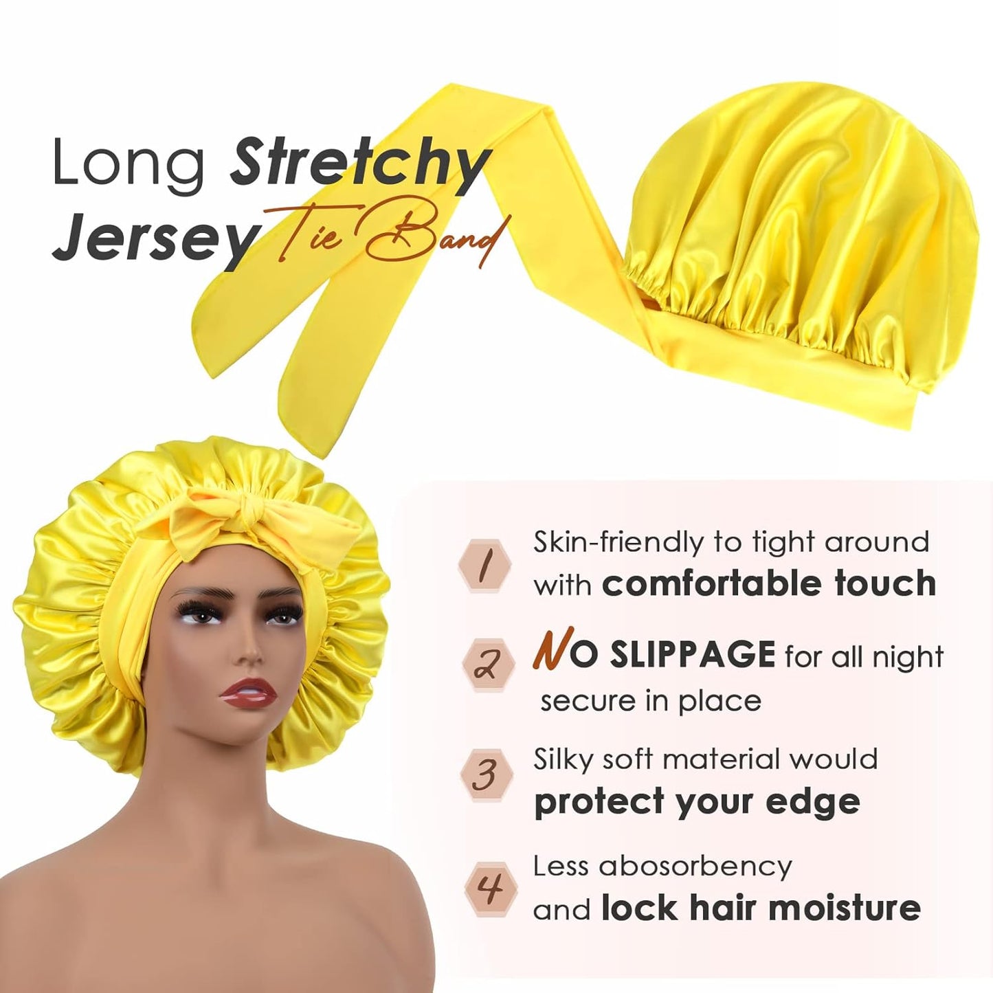 Silk Sleeping Bonnet for Women | Double Layer Satin Lined | Curly Hair, Black