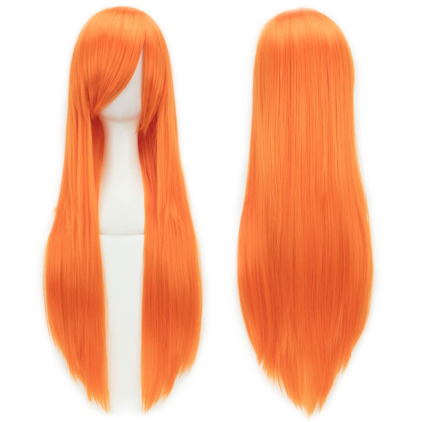 Imissu 80Cm Long Straight Natural Hair Cosplay Wigs With Bangs Colorful Halloween Costume Party Wig For Girl (Fluorescent Orange