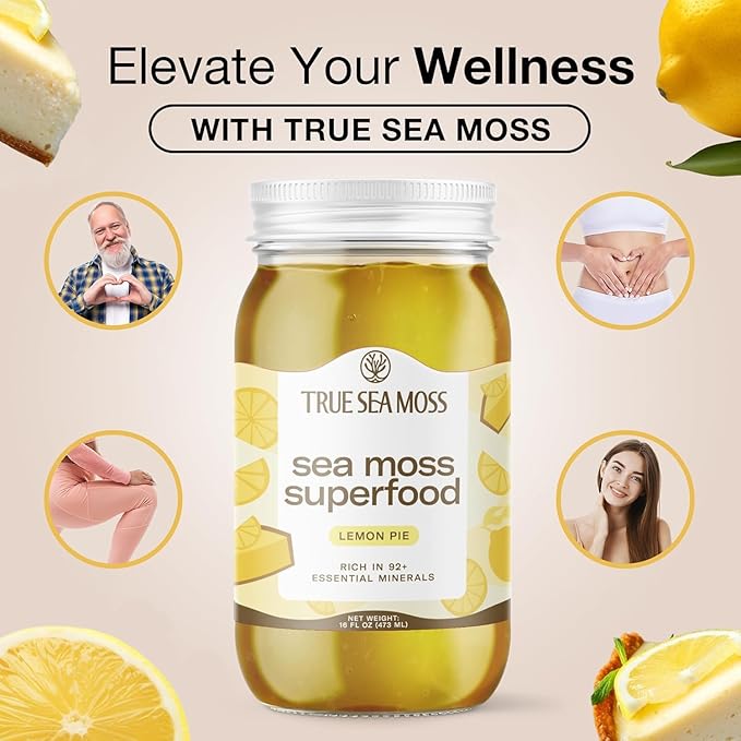 TrueSeaMoss Sea Moss Gel – Made in USA – Wildcrafted Seamoss, Fresh Fruits & Sea Vegetables – Lemon Pie, Pack of 3 (Labels may Vary)