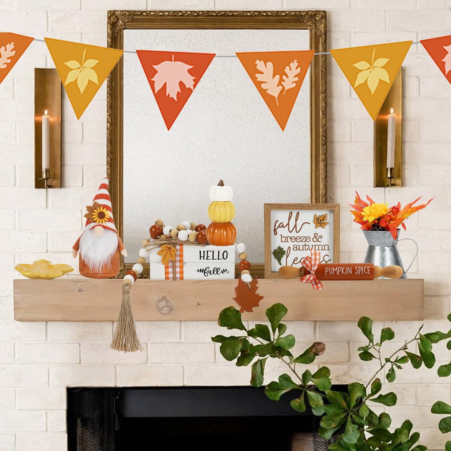 Fall Decorations, 8 PCS Fall Tiered Tray Decor Set, Thanksgiving Harvest Table Centerpiece Pumpkin Gnome Fake Plant Maple Autumn Farmhouse Wood Sign, Indoor Tabletop Decor for Home Office Shelf Mantel