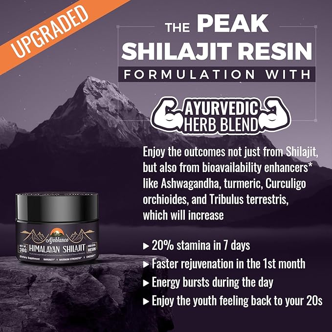 Ajoblanco 600mg Shilajit Pure Himalayan Organic Shilajit Resin - Himalayan Shilajit Resin with Organic Ayurvedic Blend in High Potency for Energy, Strength & Immunity, Pack of 4