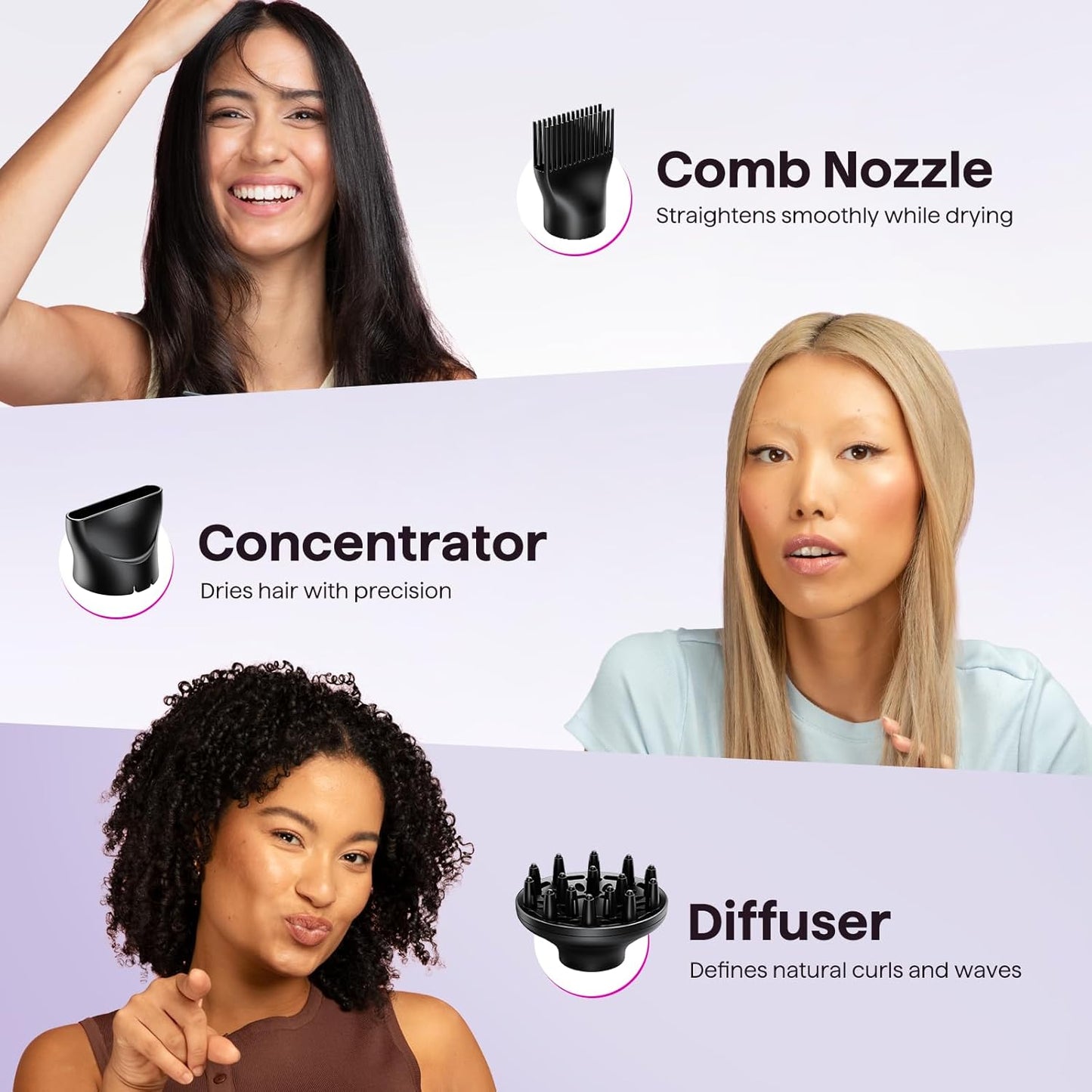 Wavytalk 1875W Ionic Hair Dryer | Diffuser & Comb for Curly Hair | Black