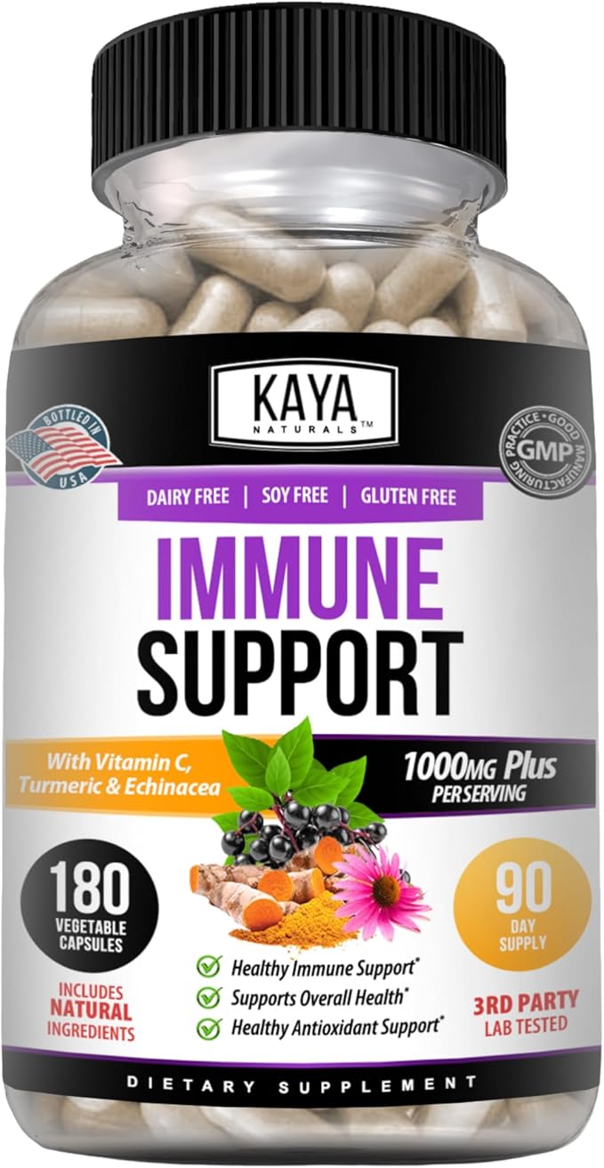Kaya Naturals Elderberry Immune Support with Zinc and Vitamin C for Adults, Probiotics & Turmeric 1000mg Immune System Booster Sambucus Elderberry Capsules - 180 Count