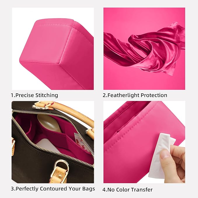 DGAZ Silk Purse Organizer Insert Fits LV Speedy 16/20/25/30/35/40/45 bags，Silky Smooth Bag Organizer，Luxury Handbag & Tote Shaper(Rose pourpre,SP30)