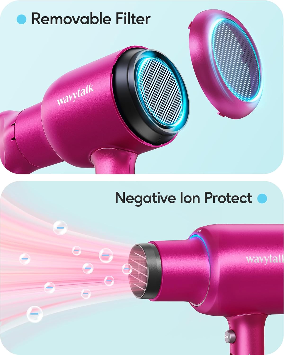 Ionic Hair Dryer for Curly Hair | 1875W Fast Drying | Diffuser & Attachments | Rose Gold