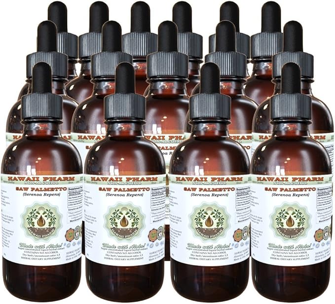 Saw Palmetto Alcohol-Free Liquid Extract, Organic Saw Palmetto (Serenoa Repens) Dried Berry Glycerite Natural Herbal Supplement, Hawaii Pharm, USA 15x4 fl.oz