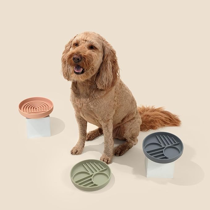 The Slowdown Bowl Silicone Slow Feeder for Dogs & Puppies, Slow Eating Modern Lick Mat Design Reduces Gulping, Fits 2 Cups 7.5” Across x 1.5” Tall, Mealtime Challenge, Medium-Sage