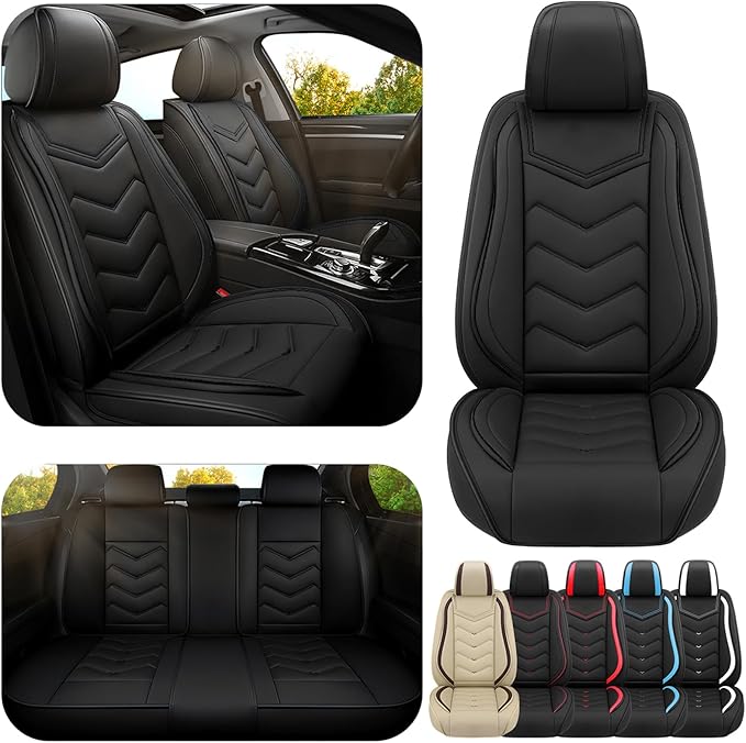 Car Seat Covers for VW Eos 2007-2016, Premium Nappa Leather Car Seat Cover, Stylish Sport Seat Covers， Automobile Seat Cover Sets.(Standard 5 Seats/Pure Black)