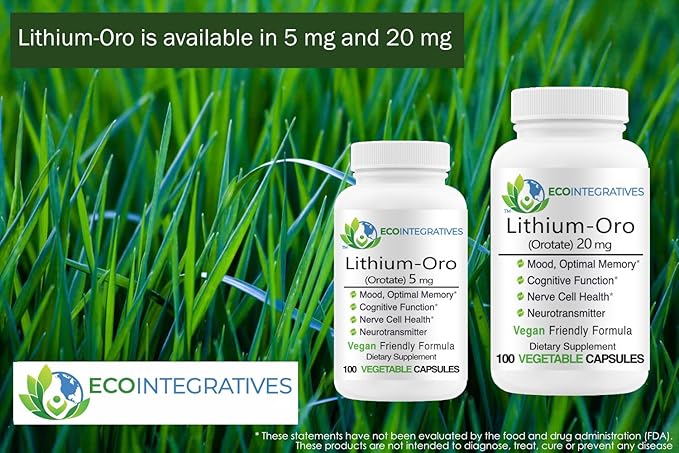 Lithium Oro 20 mg, Supports Healthy Mood Emotional Wellness, Behavior, and Memory. Bioavailable, 100 Caps (Elemental Lithium Orotate)