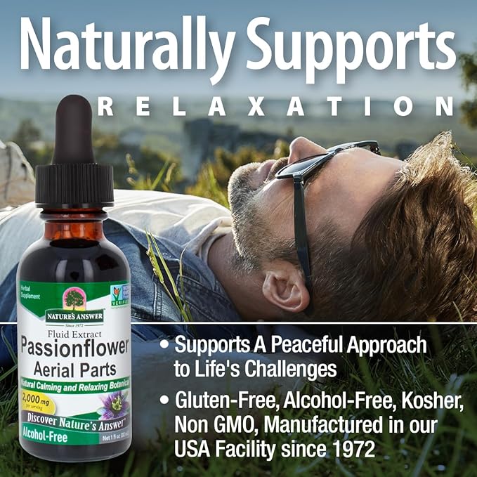 Nature's Answer Passion Flower | Super Concentrated | Liquid Herbal Tincture Supplement Drops | Natural Calming Botanical | Non-GMO | Alcohol-Free, Gluten-Free & Vegan 1oz