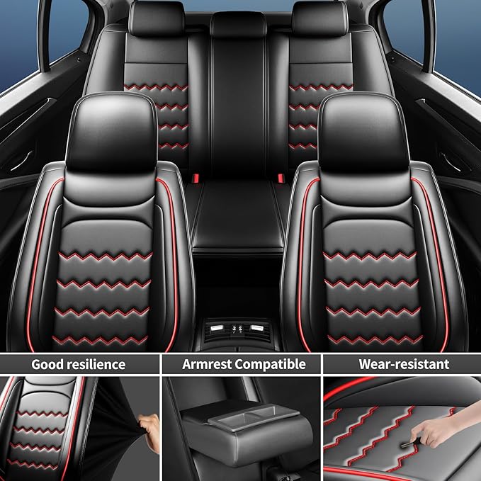 CX-30 Car Seat Covers Fit for Mazda CX-30 2020-2026, Full Coverage Premium Leather Waterproof Breathable Seat Covers, Automotive Seat Protectors, Airbag Compatible(Full Set Seats, Black & Red)