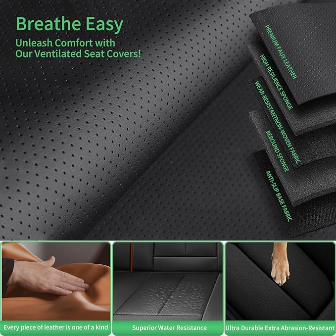 Fit Accent Car Seat Covers for Hyundai Accent 2006-2025 2026 -Upgraded Premium Waterproof & Breathable Leather,Airbag Compatible,All-Weather Seat Cushion Protector,Full Set,Black-Brown