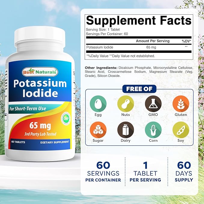 Best Naturals Potassium Iodide 65 mg - Dietary Supplement, 60 Tablets (3 Bottles) (3)