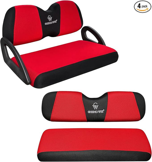 Golf Cart Seat Covers 2 Piece Front and Rear Seat Covers Sets for Club Car Precedent and Yamaha G29 Standard Seat Cushion,,Replacement Cooling Breathable Washable No Stapler Required(Red&Black)