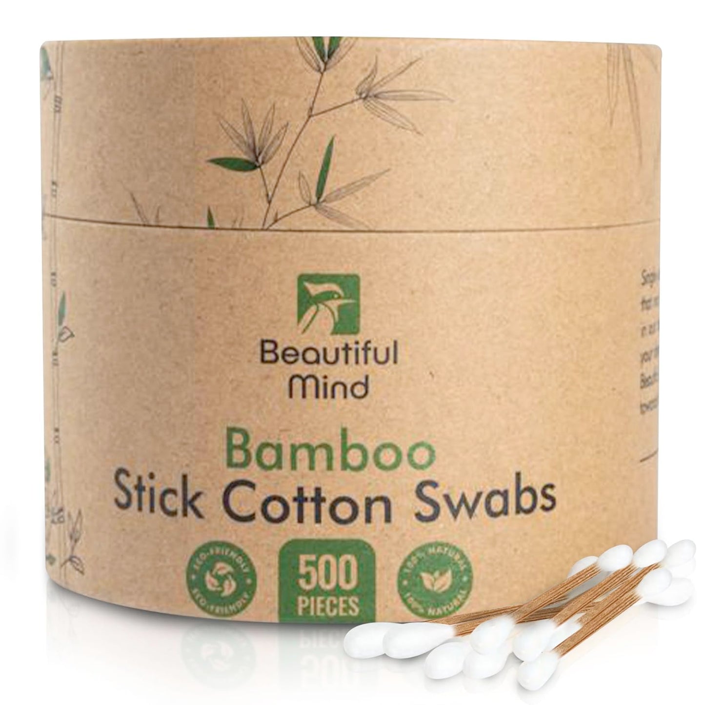 Improved 3.0 - Bamboo Cotton Swabs - Carbonized For Durability - 500 Pack - Eco-Friendly, Biodegradable - Vegan, Non Plastic Qti