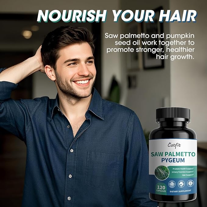 Saw Palmetto for Men 500mg - Prostate Support, Urinary & Hair Health Supplement with Pumpkin Seed Oill, Pygeum - Herbal Complex for Men's Wellness, Vegan Formula, 120 Capsules