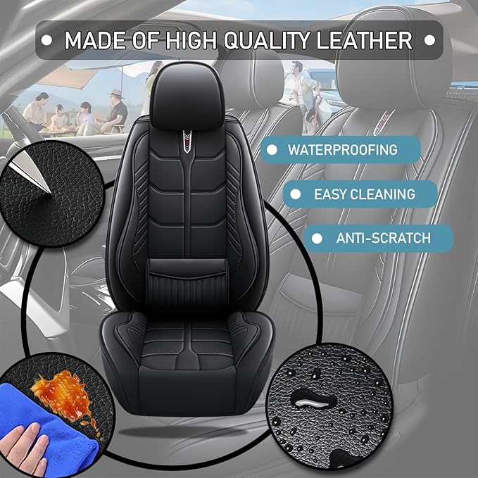 Leather Car Seat Covers Fit for Toyota RAV4 EV 2012-2013, 5 Seater Car Seat Cover, Premium Waterproof, Scratch Resistant Car Interior Accessories (Full Set Black)