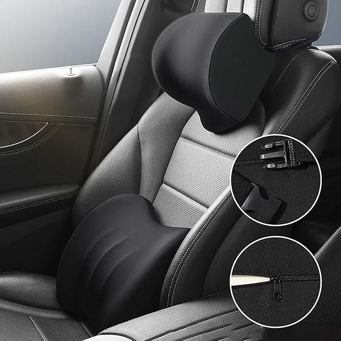 Car Headrest & Lumbar Support Cushion for Toyota RAV4 2012-2024, Ergonomic Car Seat Headrest Memory Foam Neck and Back Pillow Kit Breathable Removable for Driving Fatigue Relief,Dpink