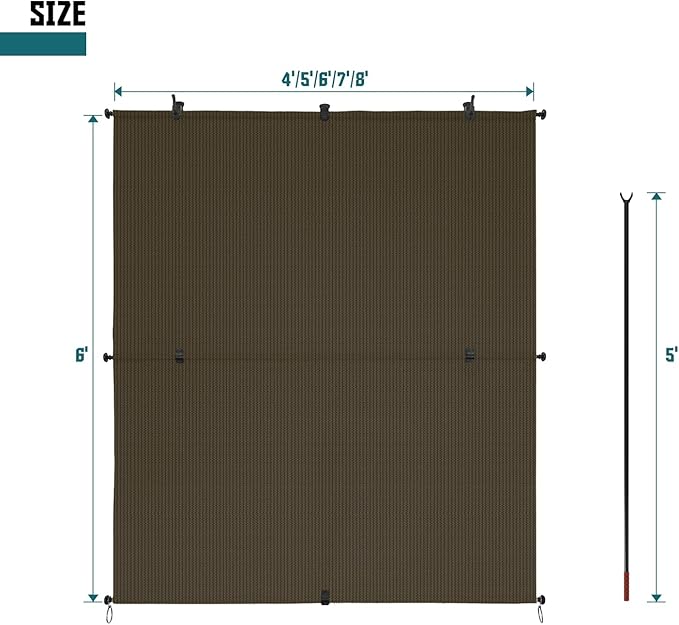 Bynbbur 5'W x 9'H Outdoor Patio Shades Foldable Roller Blinds, 220 GSM Sun Shade Roll Up Porch Screens Exterior Shade Cloth for Deck Pergola Backyard, Brown