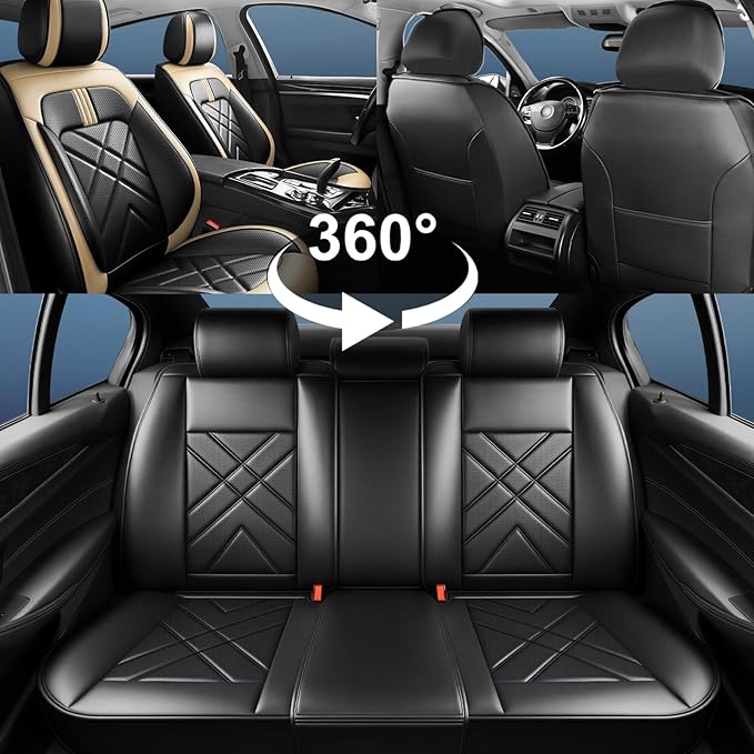 CX-5 Car Seat Covers Custom Fit for Mazda CX-5 2013-2025 2026, Full Coverage Leather Waterproof Breathable Seat Cover, Automotive Seat Protectors, Airbag Compatible(Full Set Seats, Black Beige)