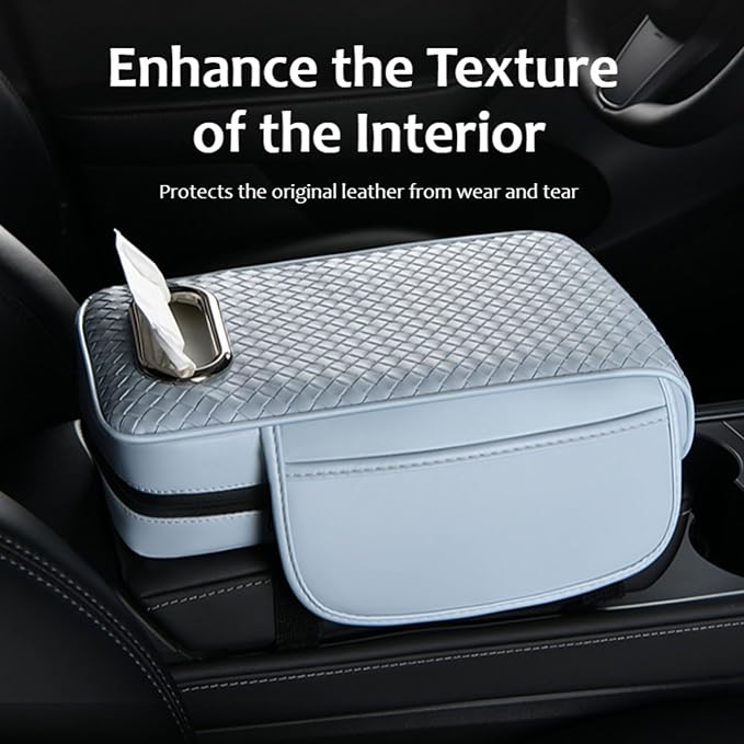 Car Armrest Cushion Cover Car Center Console Memory Foam Booster Pad with Storage Pocket and Tissue Hole for Sedan Vehicle (Red, 12.99 * 7.09 * 2.95'' / 33 * 18 * 7.5 cm)
