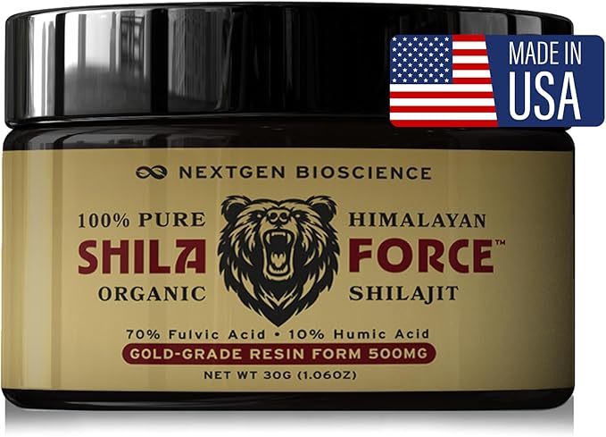 ShilaForce™ Shilajit Pure Gold-Grade Wild-Harvested Himalayan Organic Live Resin - 500mg 70% Fulvic Acid & 10% Humic Acid with 85+ Trace Minerals, 30g Made in USA