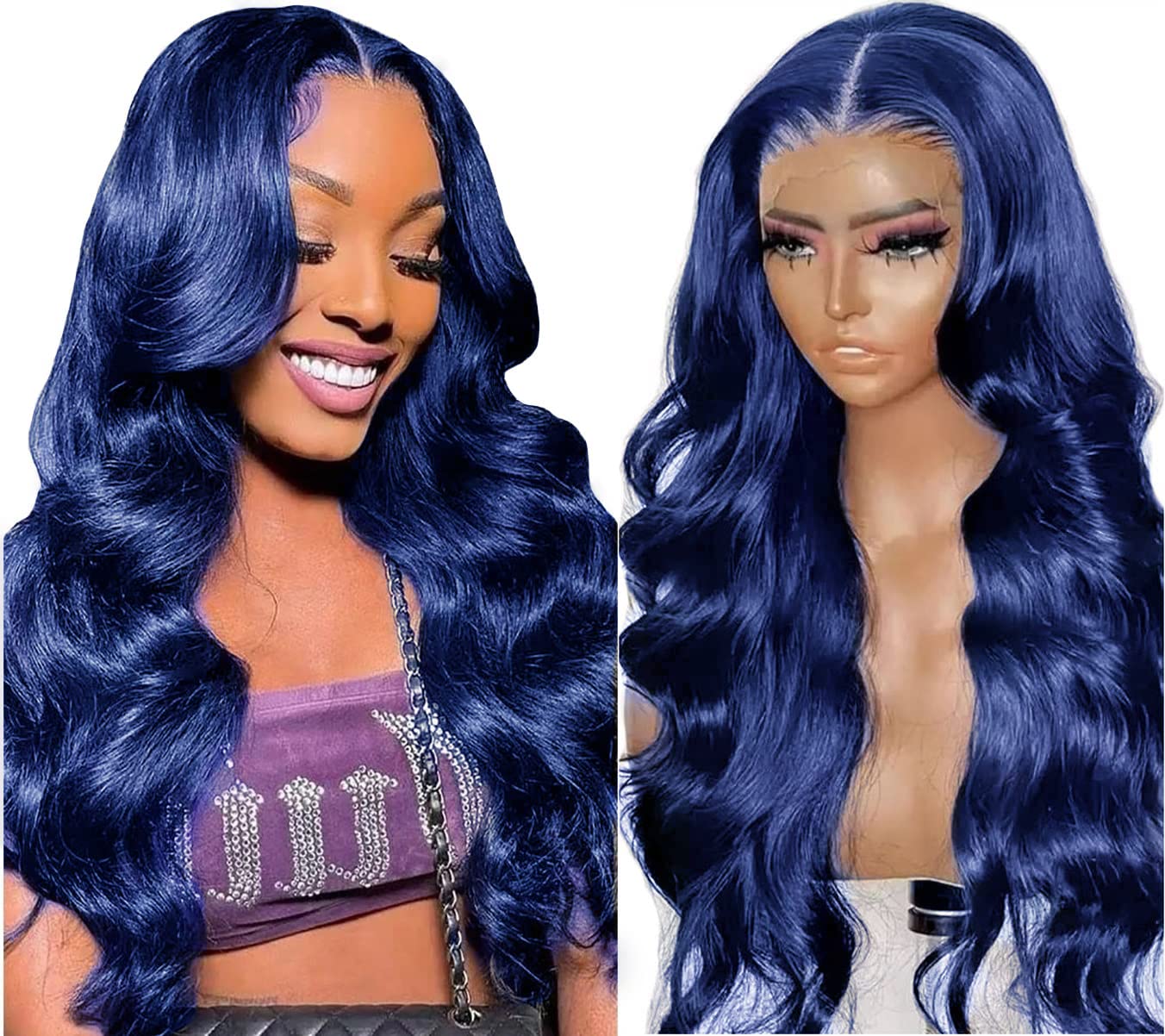 Colorful Bird 30 Inch Blue Lace Front Wigs Human Hair Body Wave 13X4 Lace Front Wigs Human Hair Dark Royal Blue Pre Plucked With