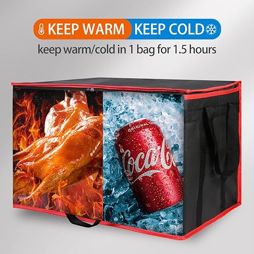 Bodaon 4-Pack Cooler Insulated Food Delivery Bag, Rideshare Delivery Bag, XXX-Large Thermal Bags for Catering/Hot Pizza, Travel/Camping Essentials/Picnic/Grocery Reusable Warmer Frozen, Black-Red Edge