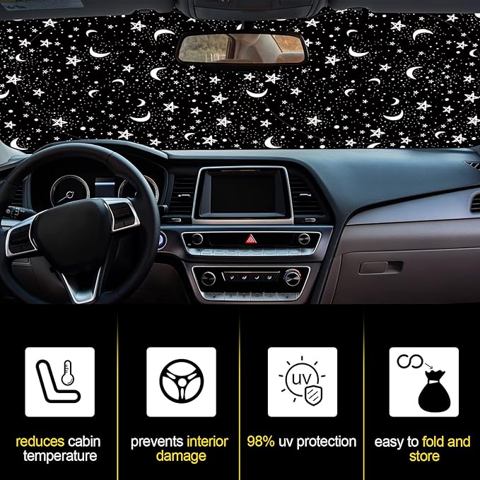 Windshield Sun Shade Foldable Car Front Window Covers for Car Accessories Sun Heat UV Rays Visor Protector Protection for Universal Cars SUV Truck(Night)