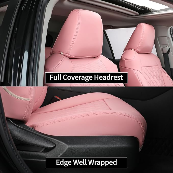 EKR Rav4 Seat Covers Custom Fit for Toyota Rav4 (Hybrid) SE/XSE & (PHEV) GR Sport 2026, Car Seat Cover Full Set for SUV,Factory-Style Upgrade, Easy-Wipe Protection,Faux Leather(Pink)