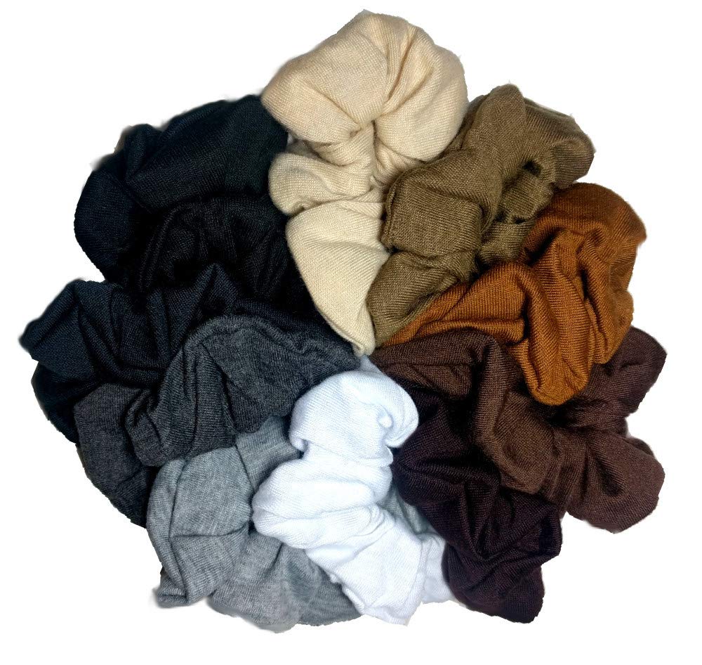 Cotton Scrunchie Set, Set Of 10 Soft Cotton Scrunchies (Neutral Colors)