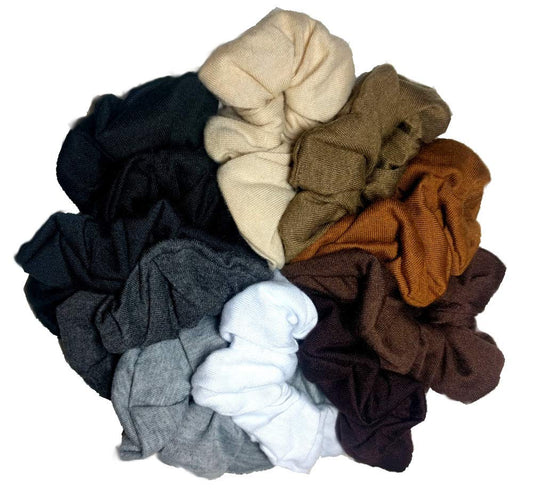 Cotton Scrunchie Set, Set Of 10 Soft Cotton Scrunchies (Neutral Colors)