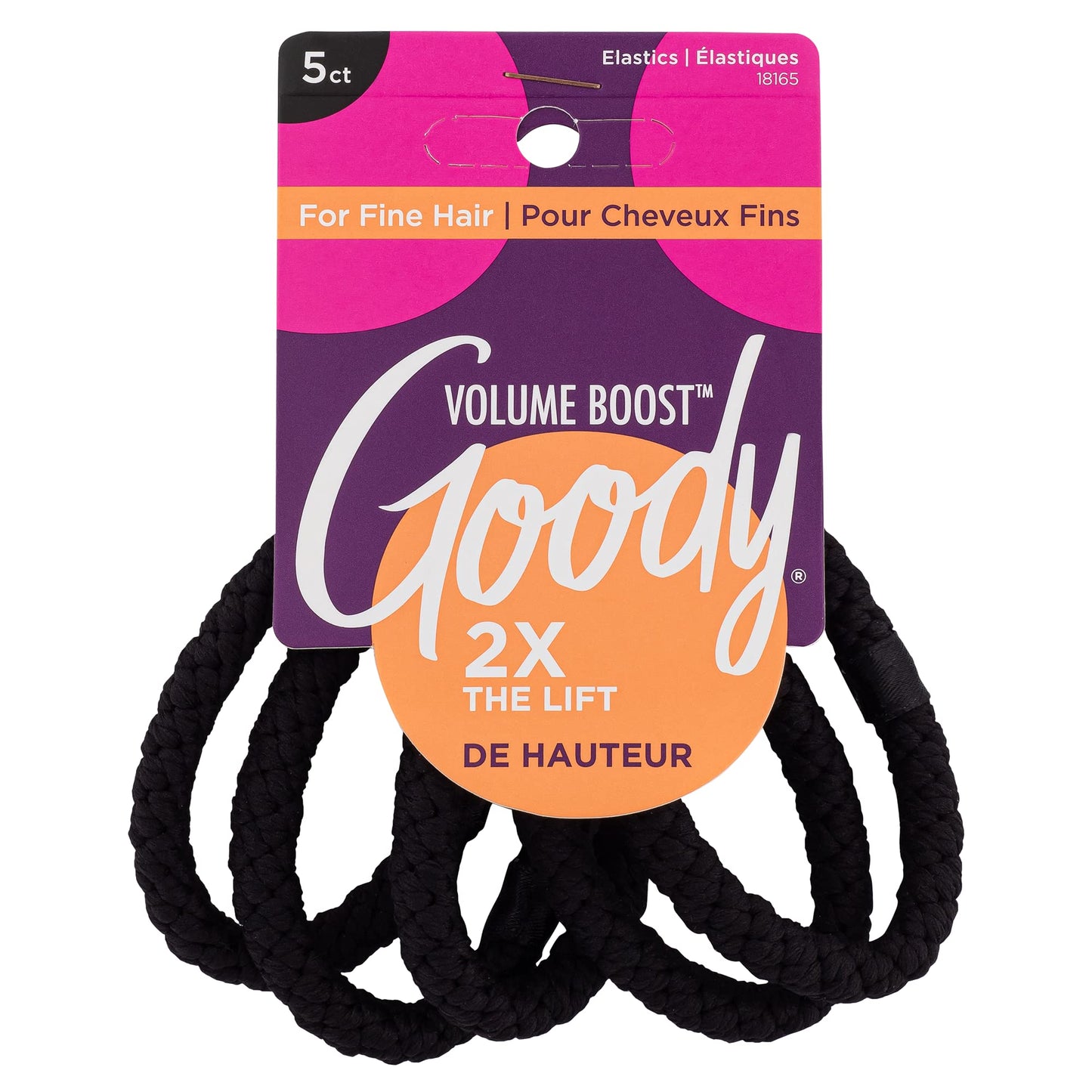 Goody Volume Boost Ponytailers Elastics Hair Tie For Fine Hair - 5 Count, Black - Ouchless Pain-Free Hair Accessories For Women,