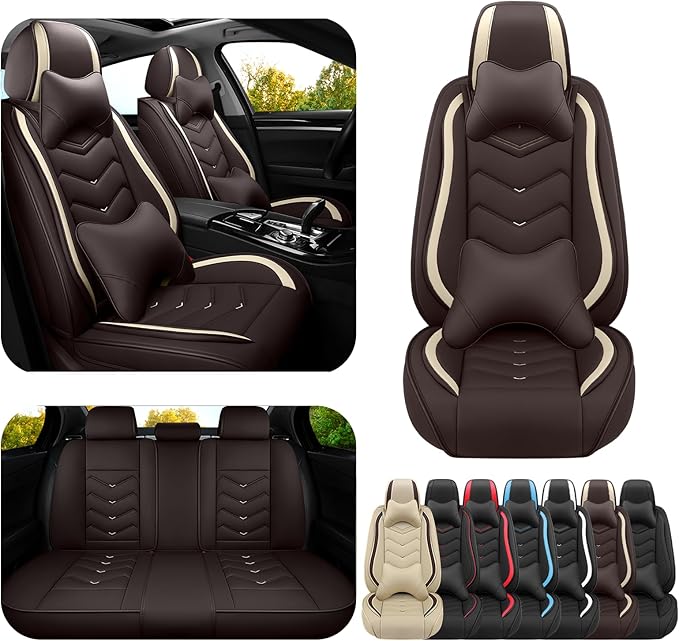 Car Seat Covers for Cadillac CTS 2003-2019, Premium Nappa Leather Car Seat Cover, Stylish Sport Seat Covers， Automobile Seat Cover Sets.(Luxury 5 Seats/Coffee Color)